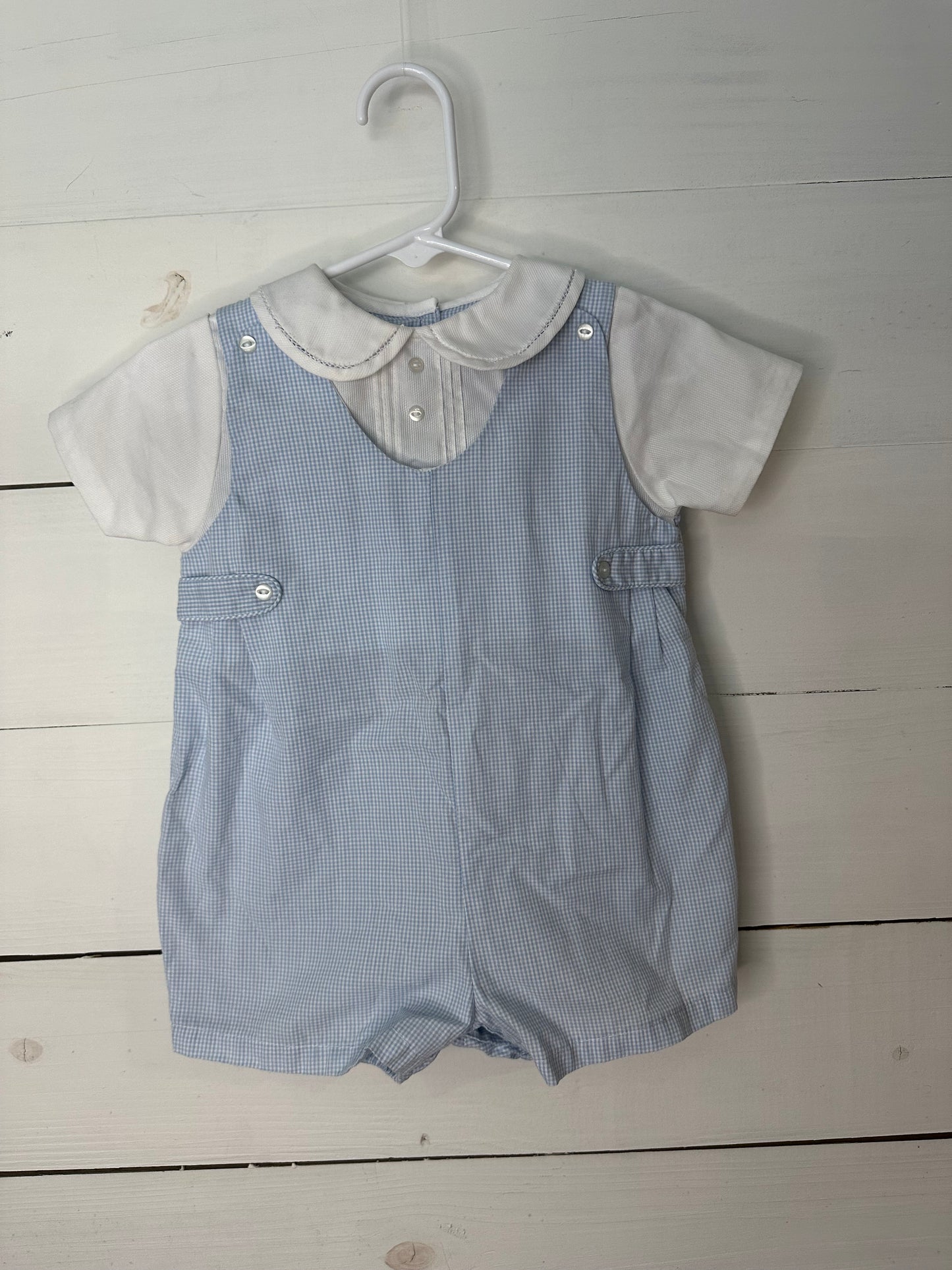 9M - Petit Ami Blue Gingham Jon Jons with attached mtching shirt