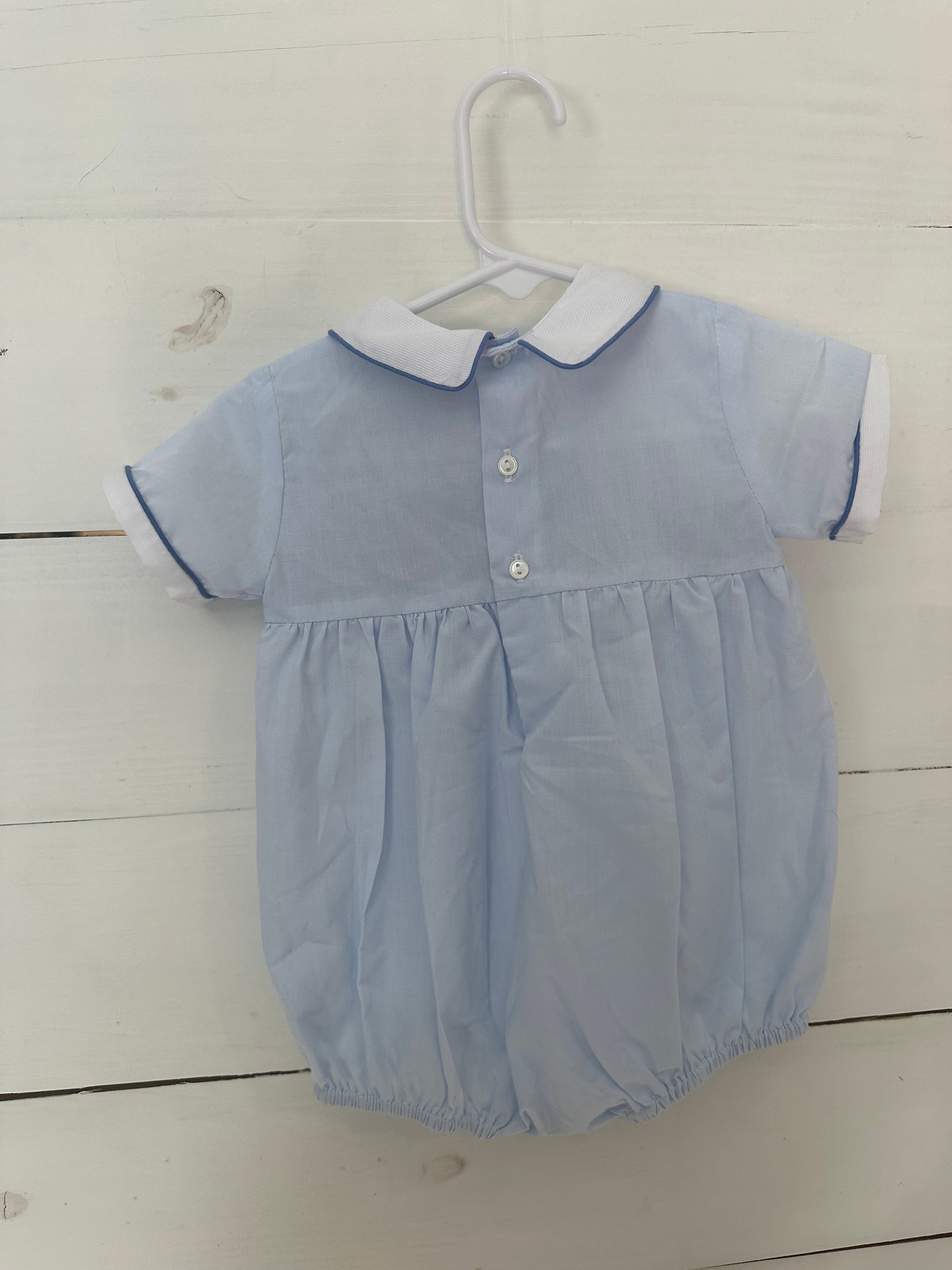 6M - Feltman Brothers Baby Blue Bubble with Smocked Construction Vehicles