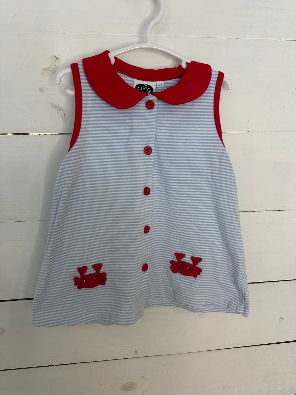2T - PB& J Blue and White Stiped Top with Red Crabs and Matching Diaper Cover