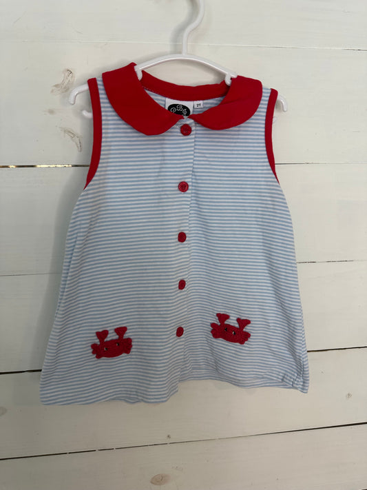 2T - PB& J Blue and White Stiped Top with Red Crabs and Matching Diaper Cover