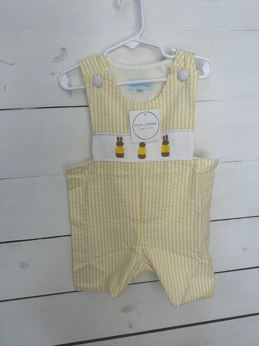 2T - Flynn|Kelsey Yellow Seersucker Jon Jons with Smocked Bunnies - NWT