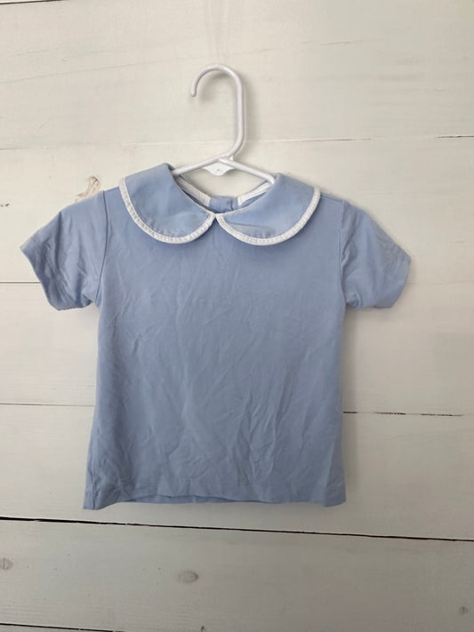 Henry Duval: Light blue shirt with peter pan collar with white trim