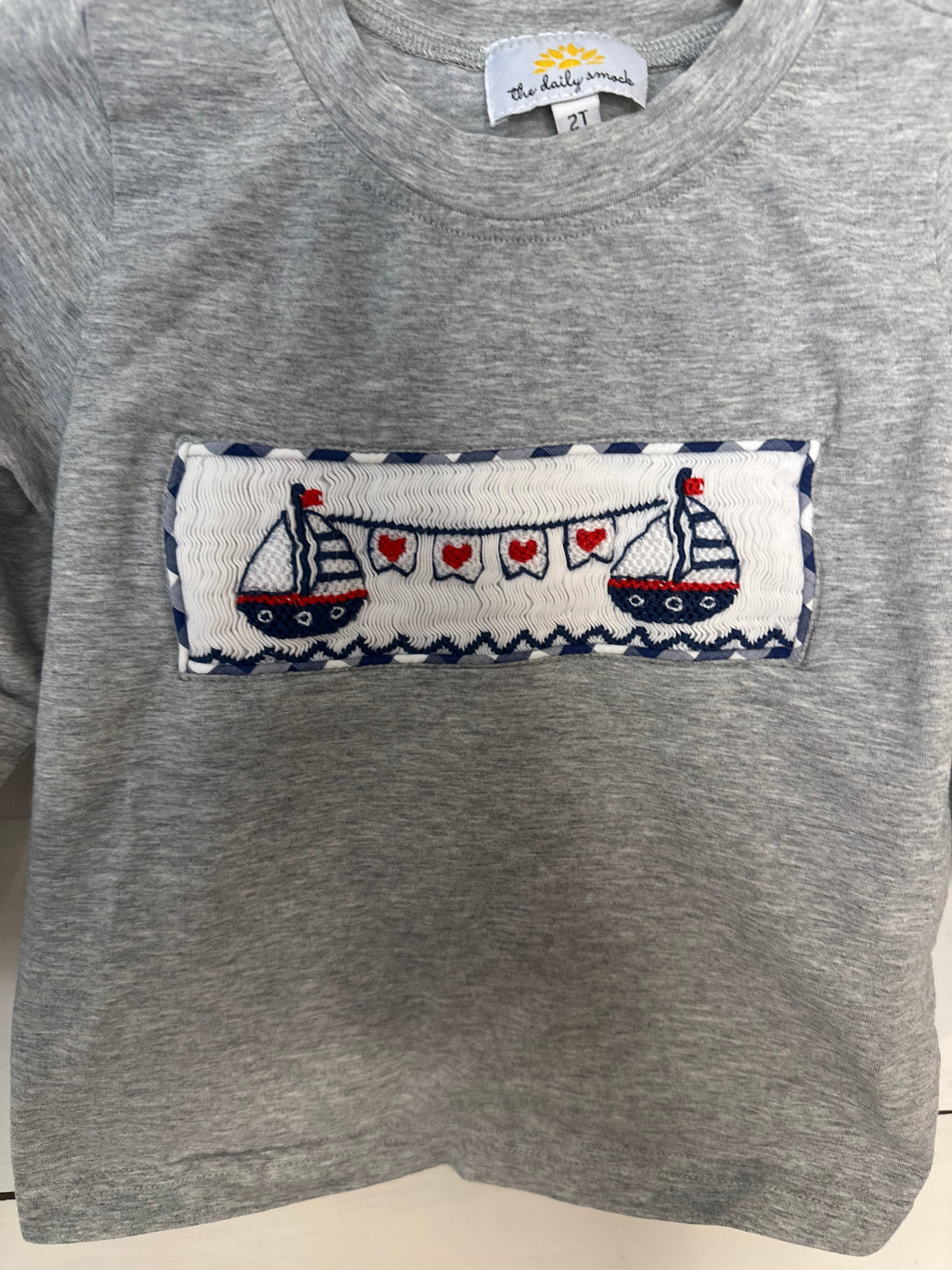 2T - The Daily Smock Longsleeve Shirt with Smocked Sail Boats and Hearts