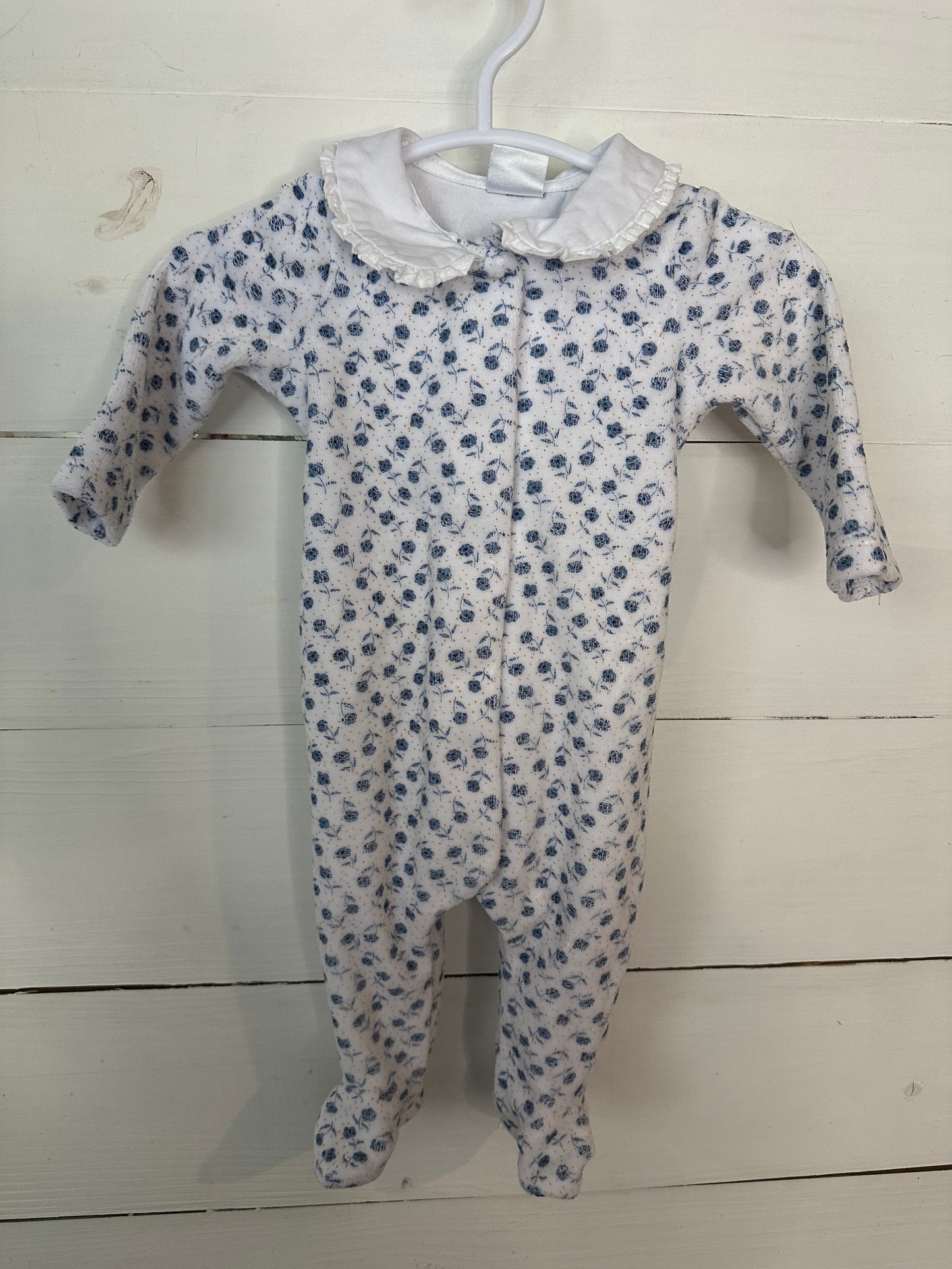 NB - Edgehill Collection Dainty Blue Flower Footie Romper with Ruffle Collar