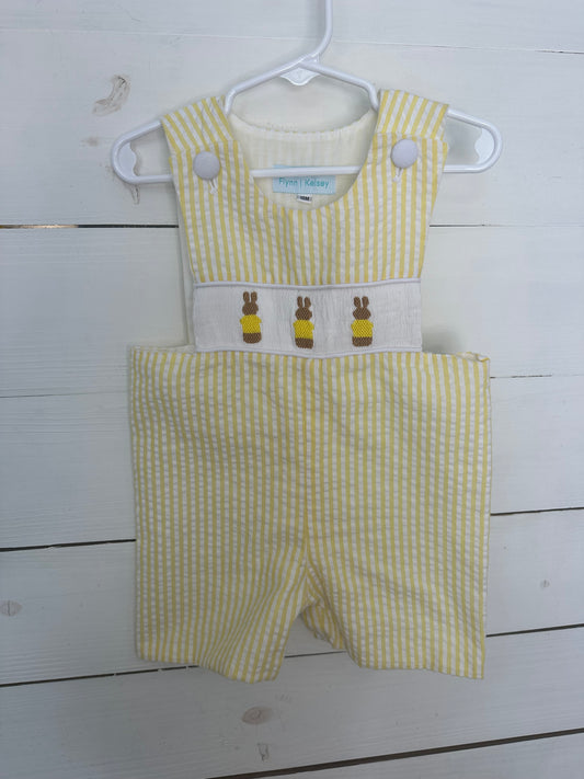 18M - Flynn|Kelsey Yellow Seersucker Jon Jons with Smocked Bunnies
