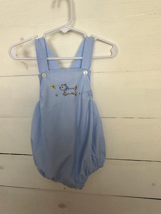 Baby Sen by Remember Nguyen: Blue Gingham Bubble with stitched puppy