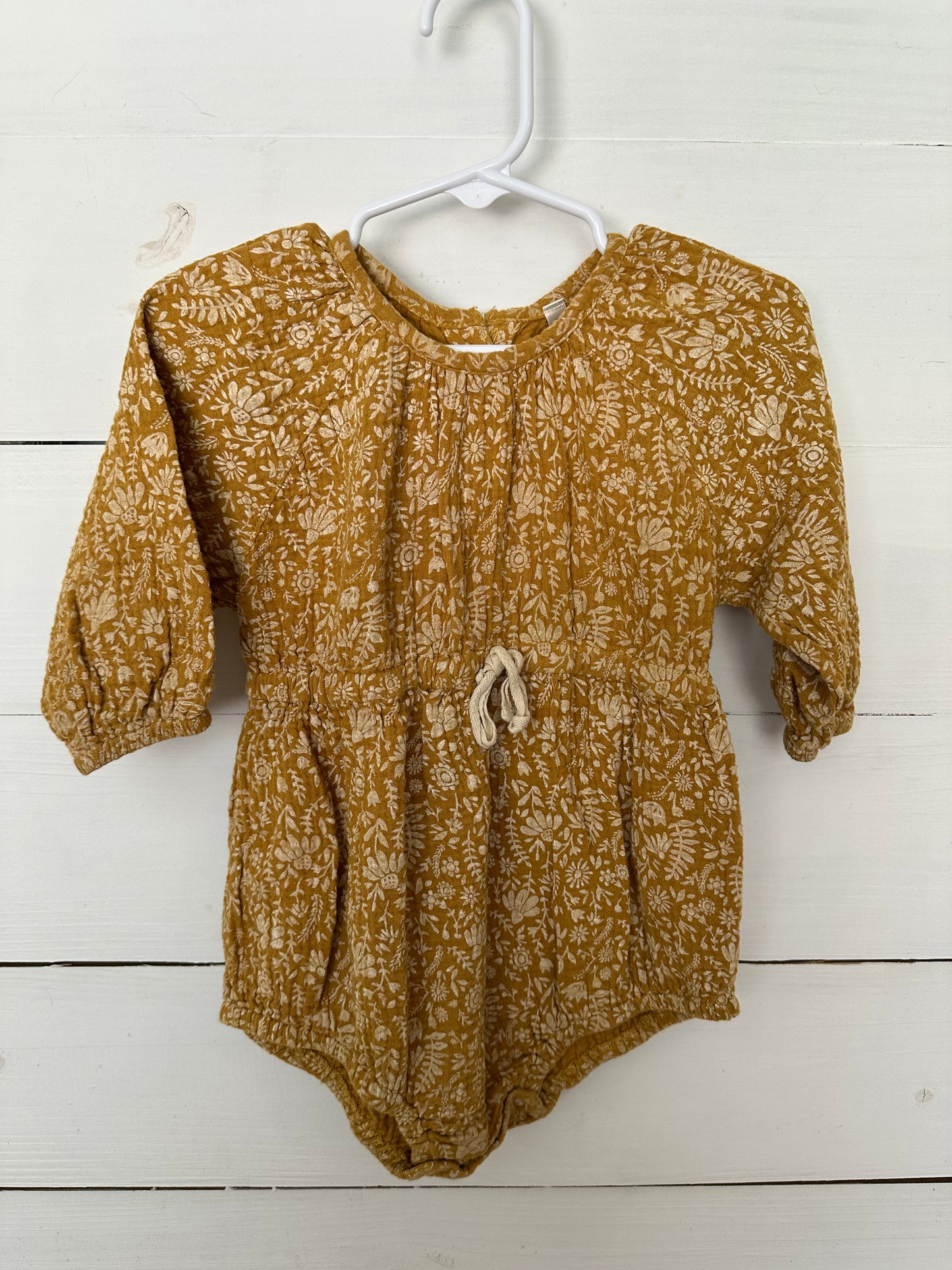 18m - Wild Wawa Golden Yellow Muslin Bubble with floral pattern