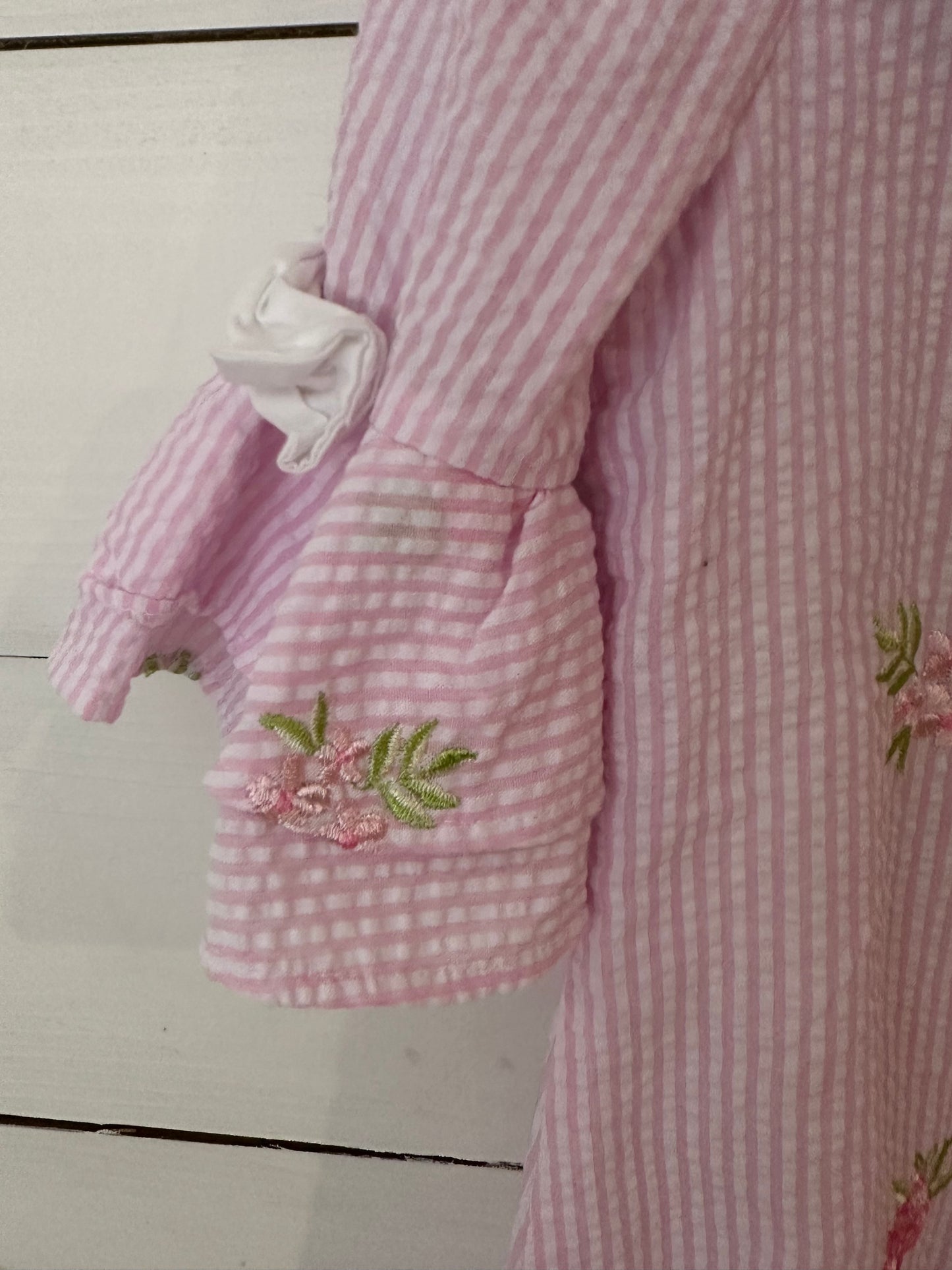 3T - Rare Editions Pink Seer Sucker Dress with Rose Embroidery