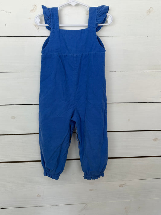 2T - Blue Corduroy Overalls with Ruffle Straps