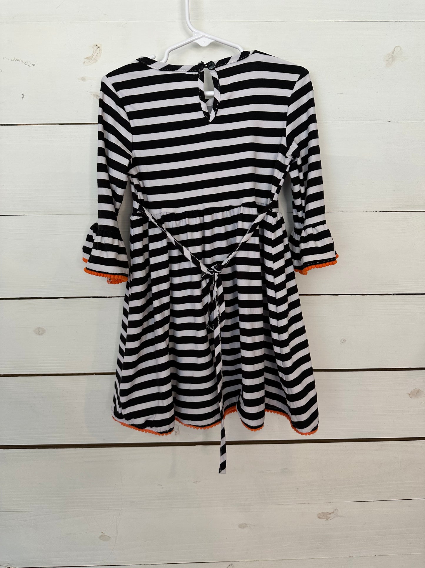 4T - Rare Editions Black and White Striped Dress with Sequin Pumpkin & Black Cat