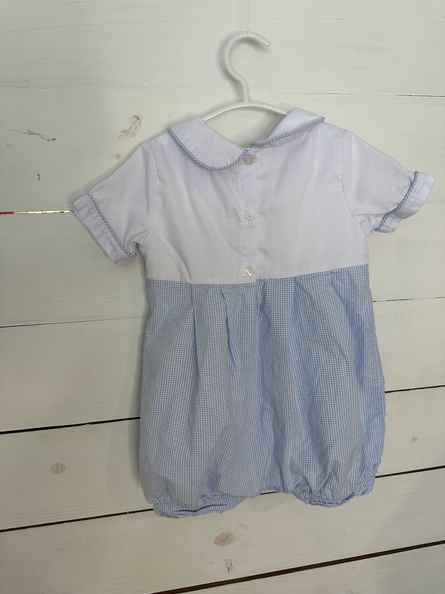2T - Smocking Bird Blue Gingham Bubble with Collar