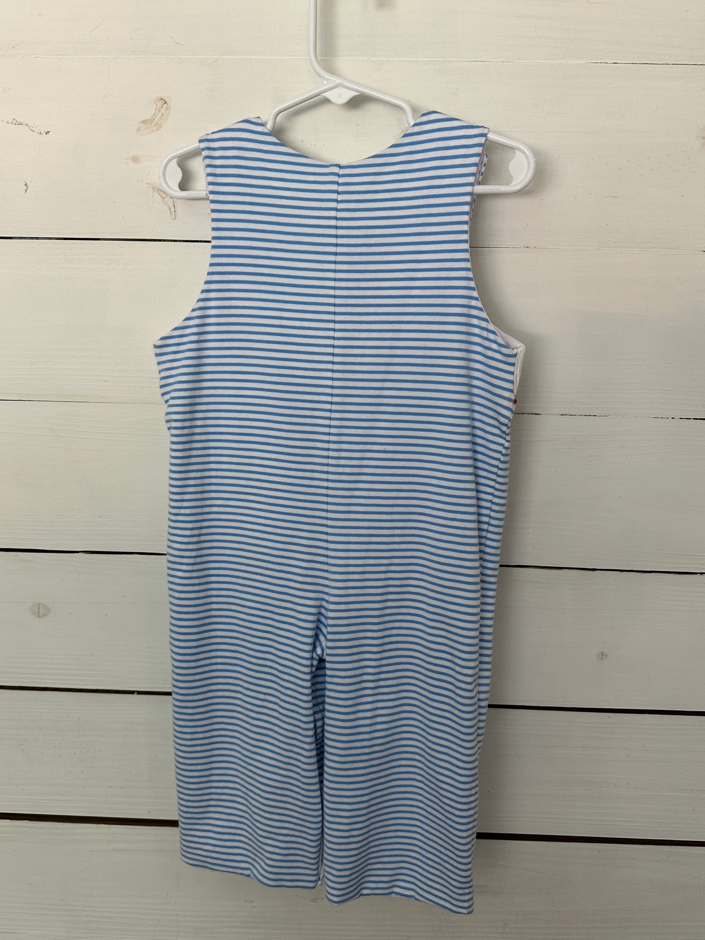 24M - Honesty Overalls - Blue striped cotton overalls with smocked farm animals