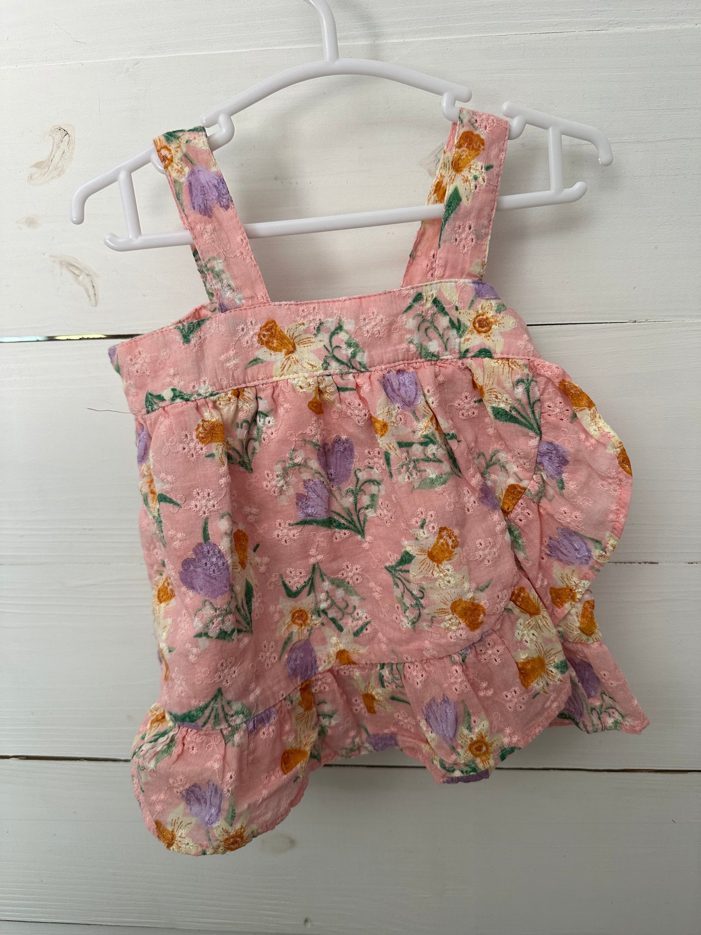 -18M - Angel Dear Pink Eyelet Floral Top & Bloomer Set