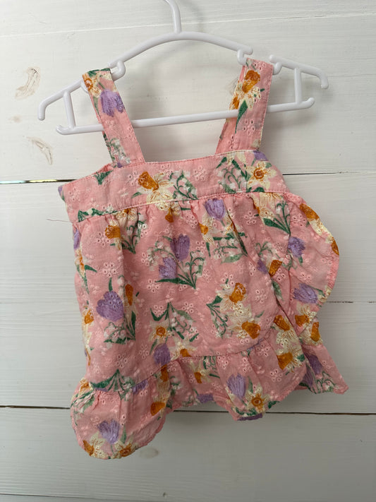 -18M - Angel Dear Pink Eyelet Floral Top & Bloomer Set