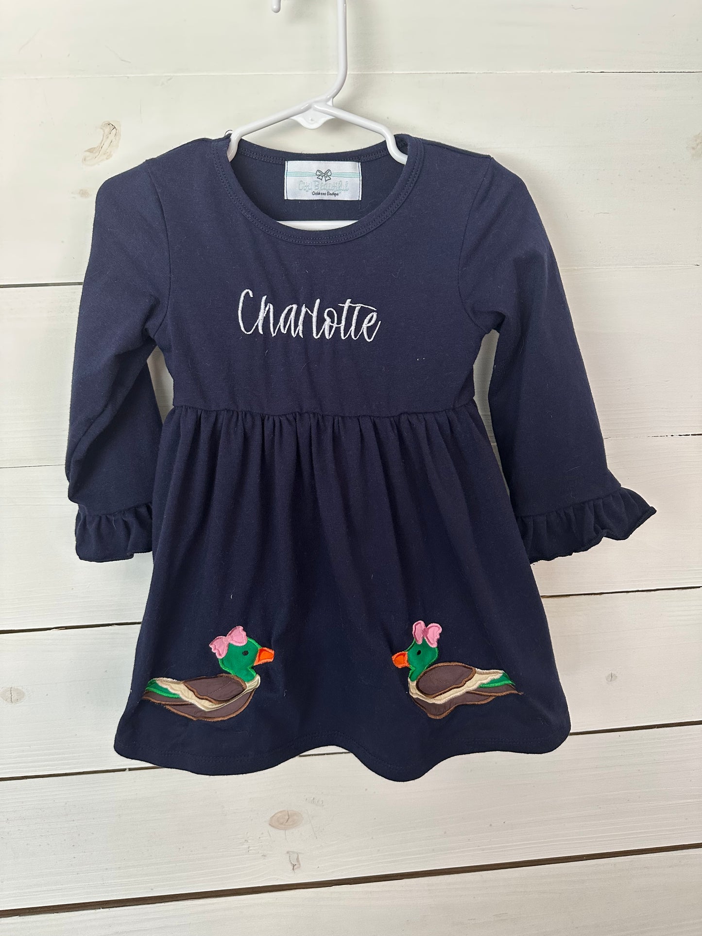 2T - Charlotte Embroidered Dress with Mallards - City Beautiful Boutique