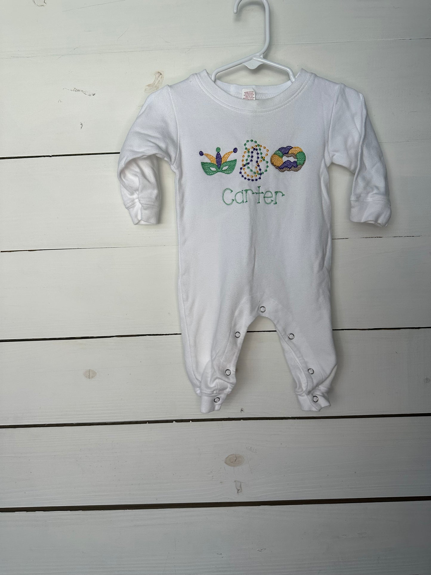 6-12M - Personalized Carter Mardi Gras Romper