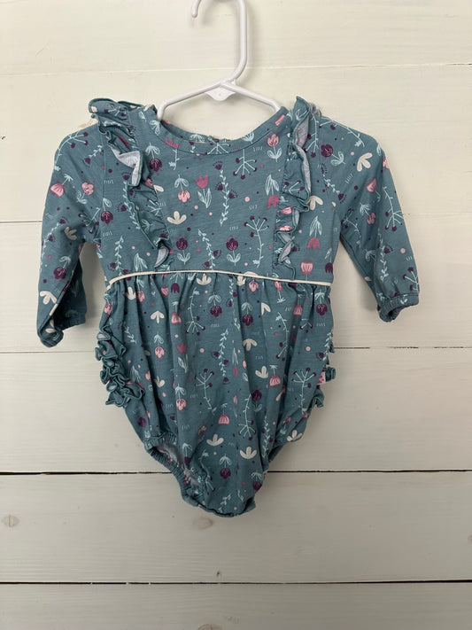 Ruffle Butts Teal Bubble with Purple Flowers