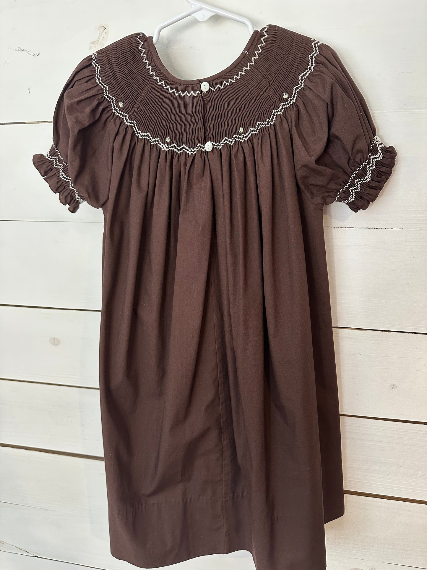 4T - Brown Smocked Bishop Dress with Flower Buds - Rosalina
