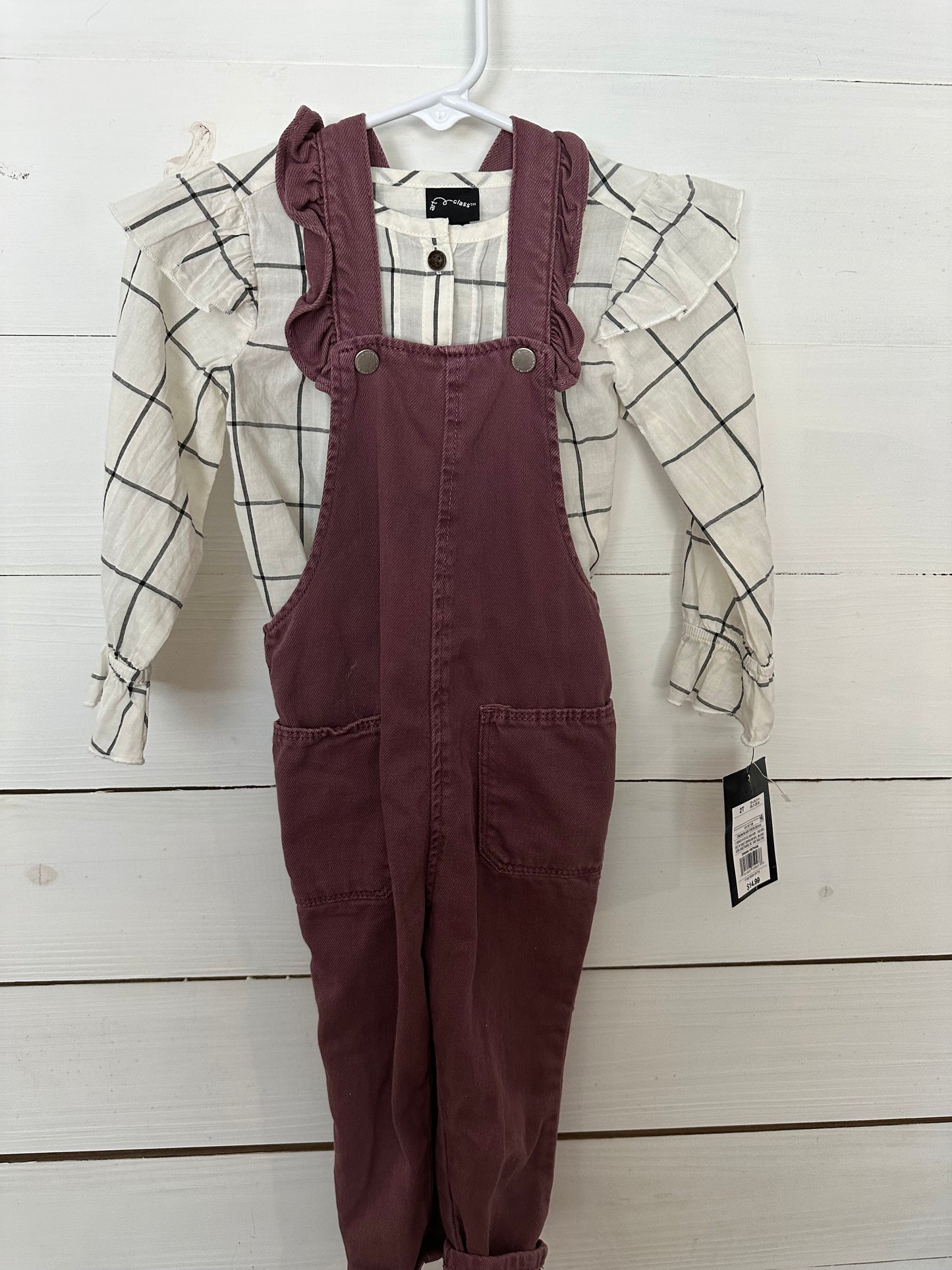 Art Class Purple Mauve Jean Overalls and matching blouse