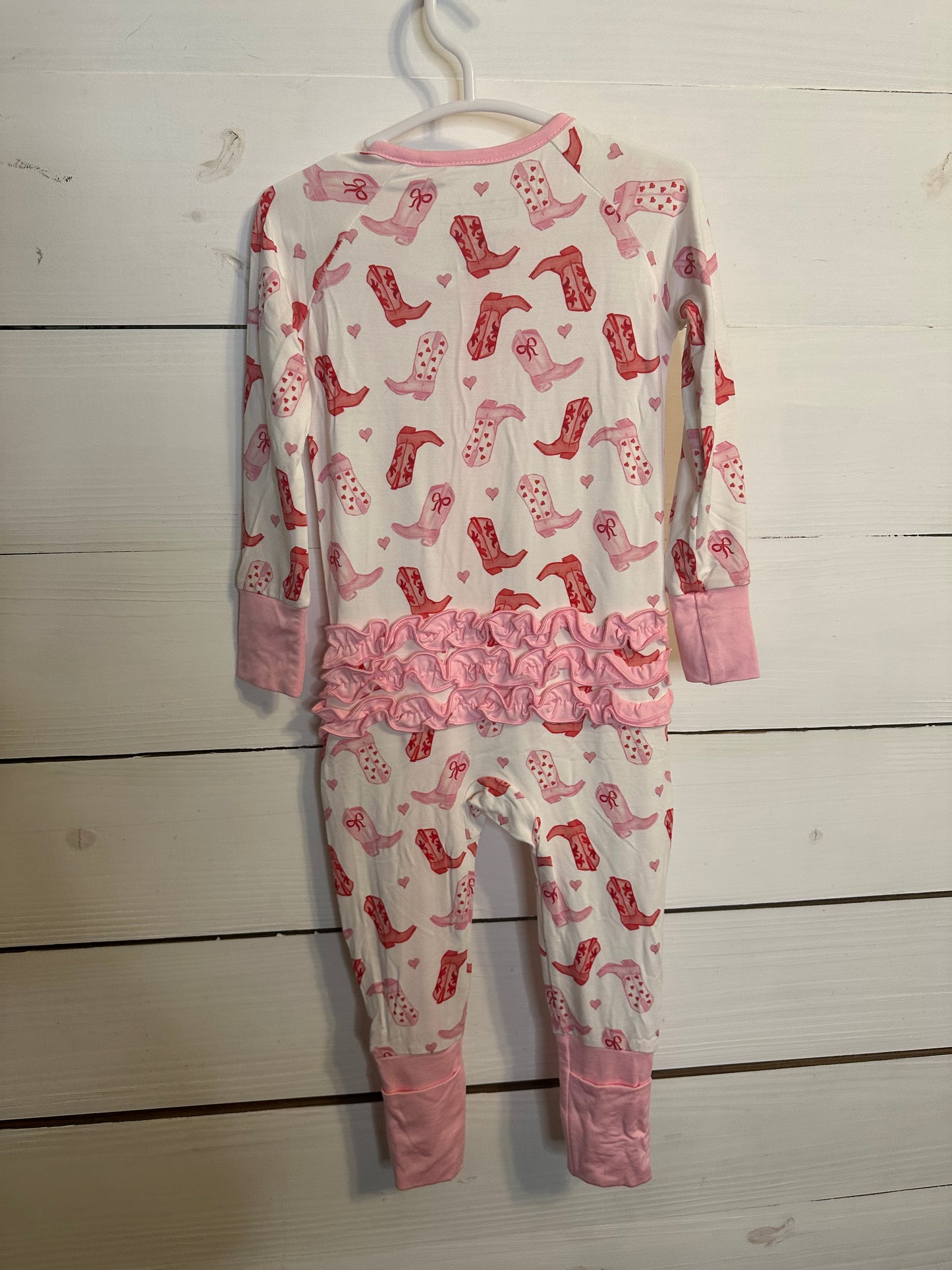 12/18M - Sweet Tupelo Pink Cowgirl Jammies with Ruffle Butt - Bamboo