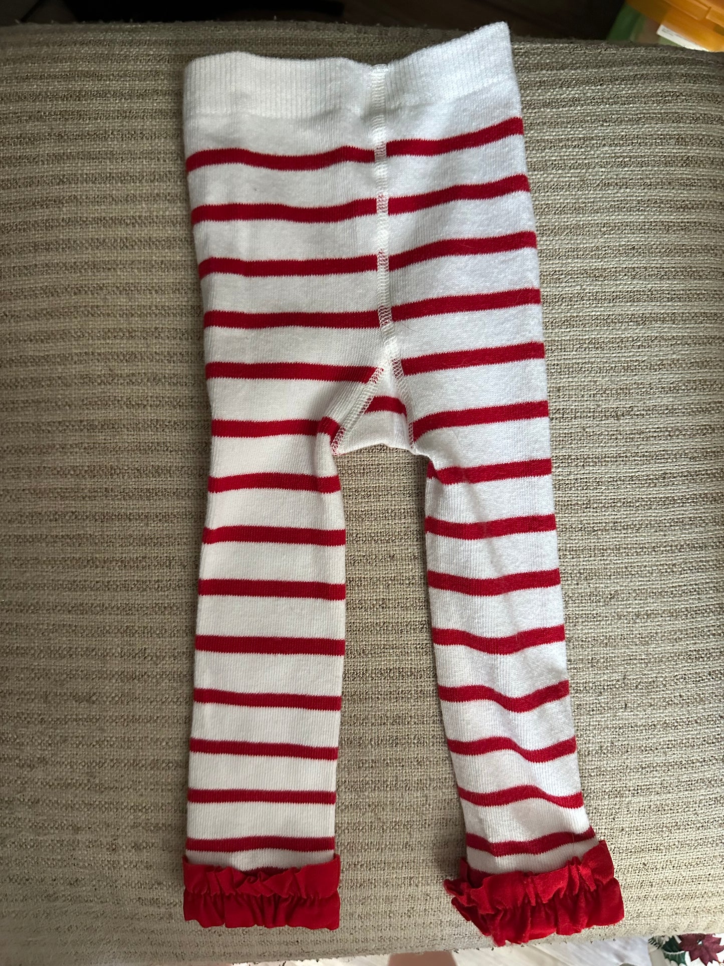 6-12M - Ruffle Butts Red and White Striped Leggings/Tights with Ruffled Ankle