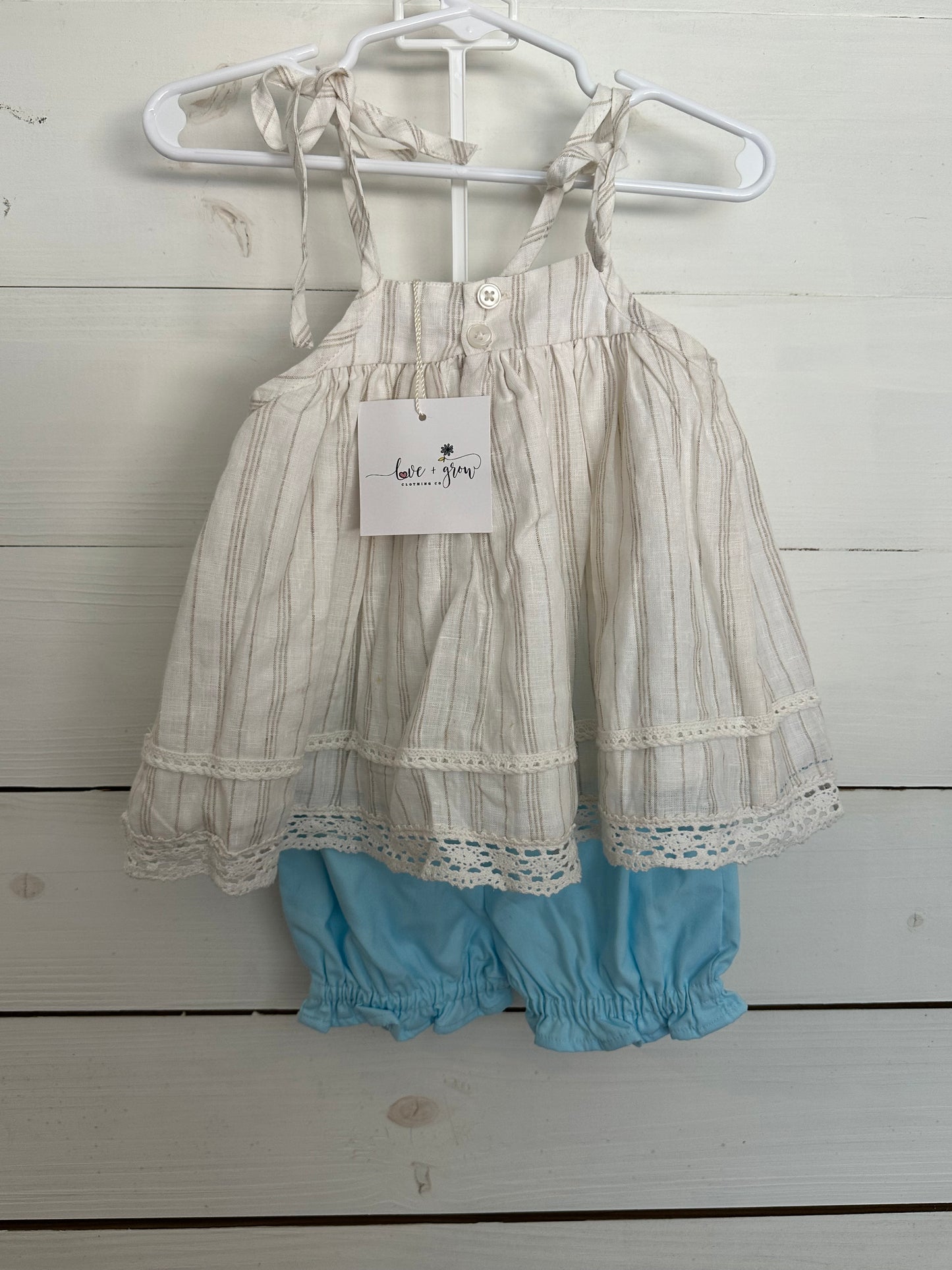 Love + Grown Striped Linen Smoked Top with Rosebud Details Ocean Blue Bloomers