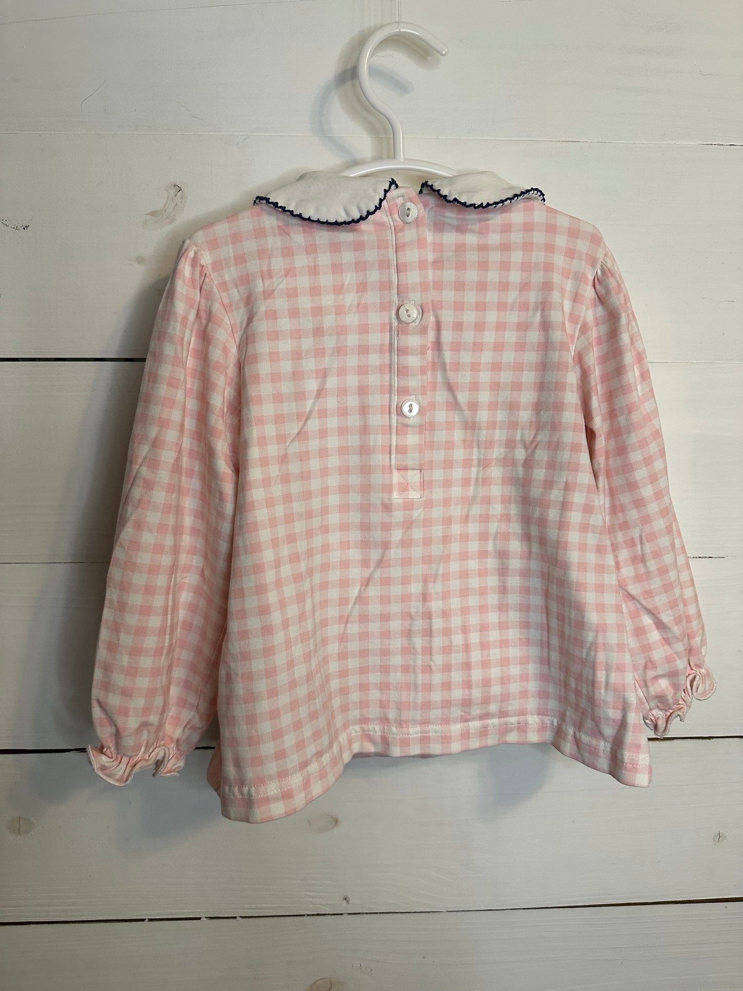 24M - Smocking Bird Pink Gingham Top with Navy Blue Bows