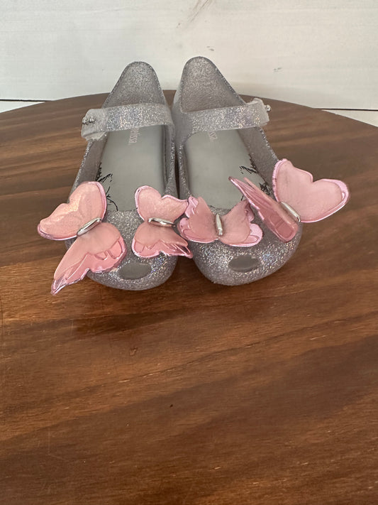 9 - Mini Mellissa  Silver Shoes with Pink Butterflies