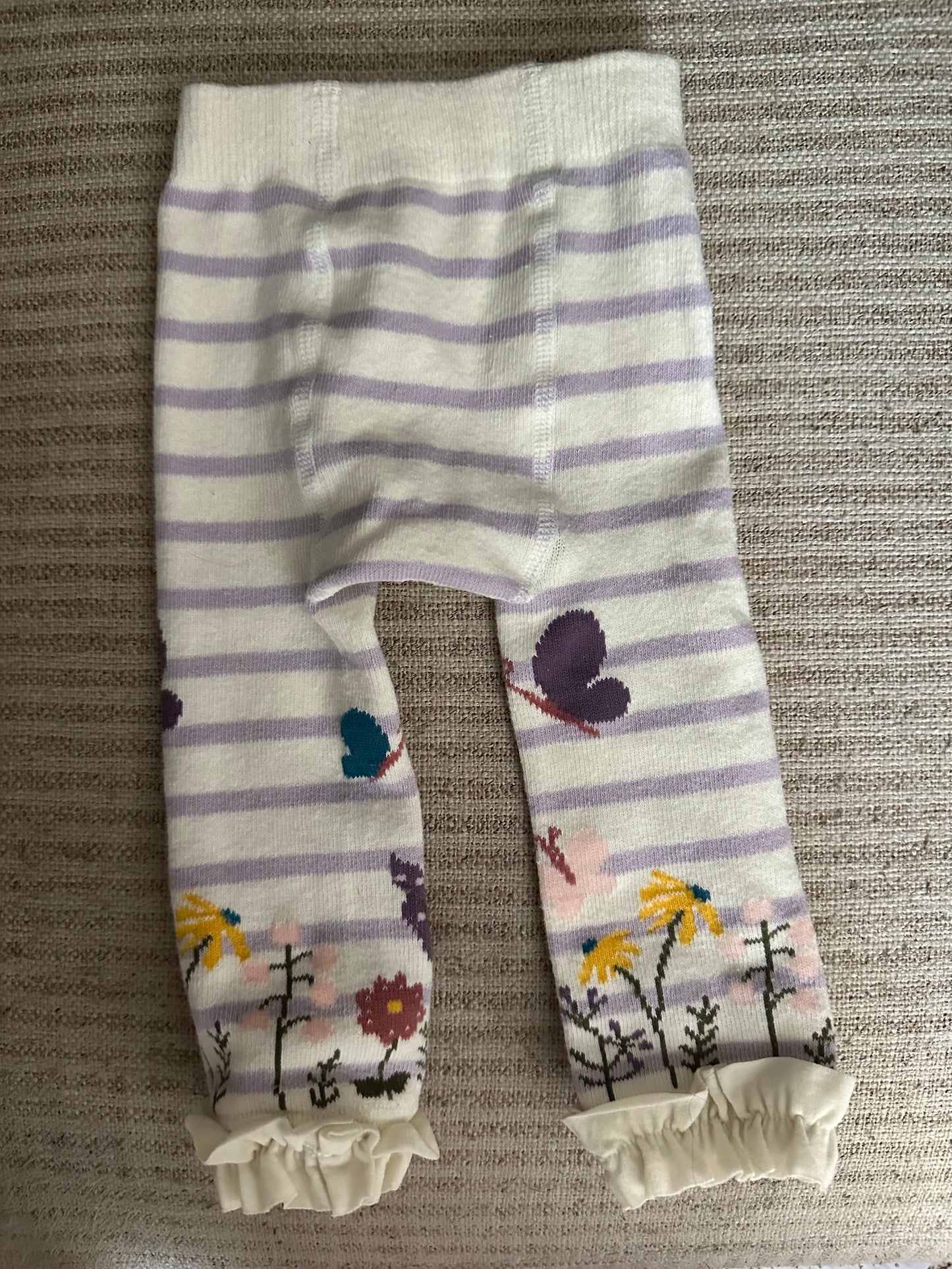 0-6M - Ruffle Butts Striped with Flowers Leggings/Tights with Ruffles around ankle