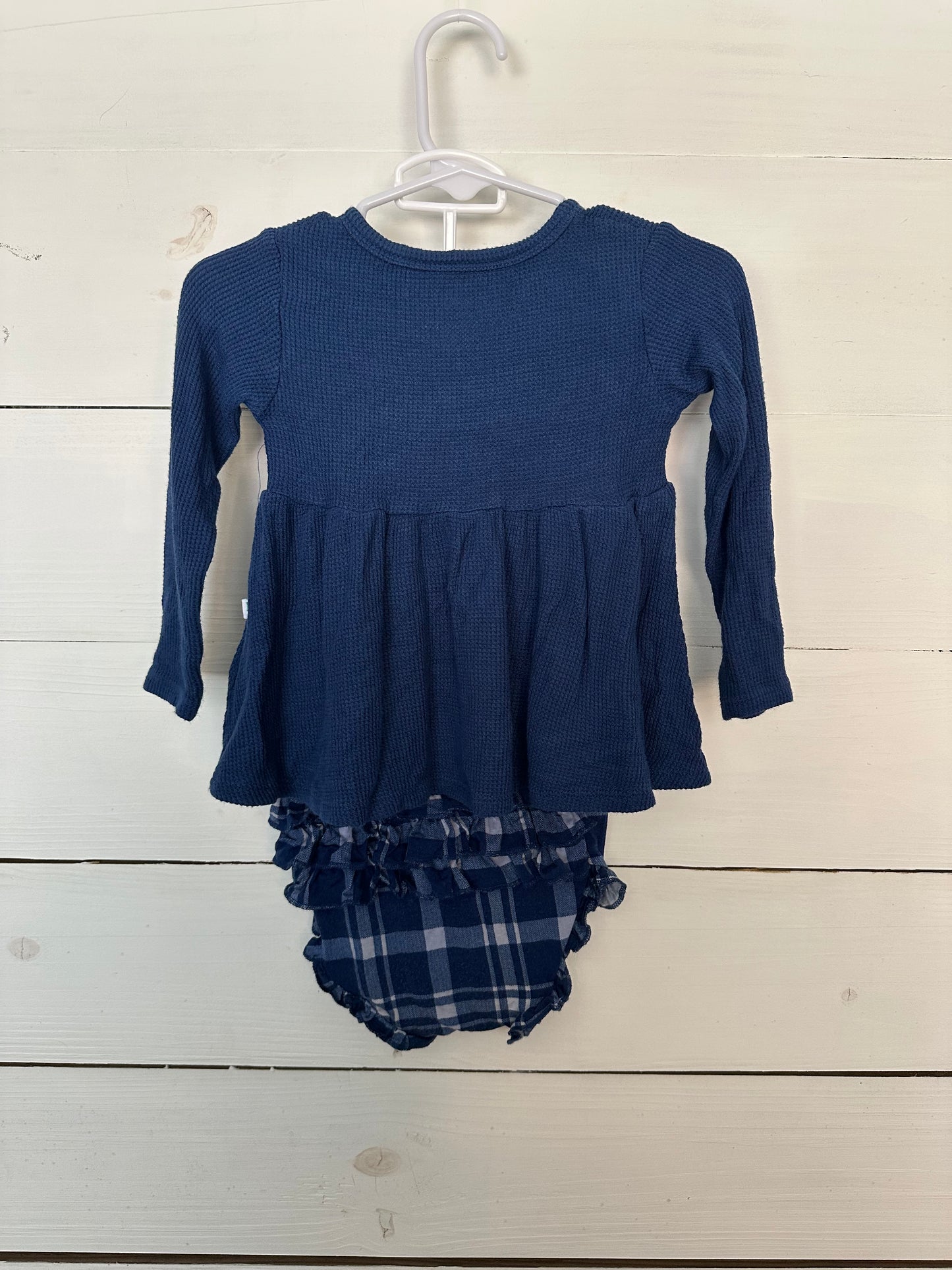 12/18M - Posh Peanut Navy Blue and Plaid Girls 2 Piece Set