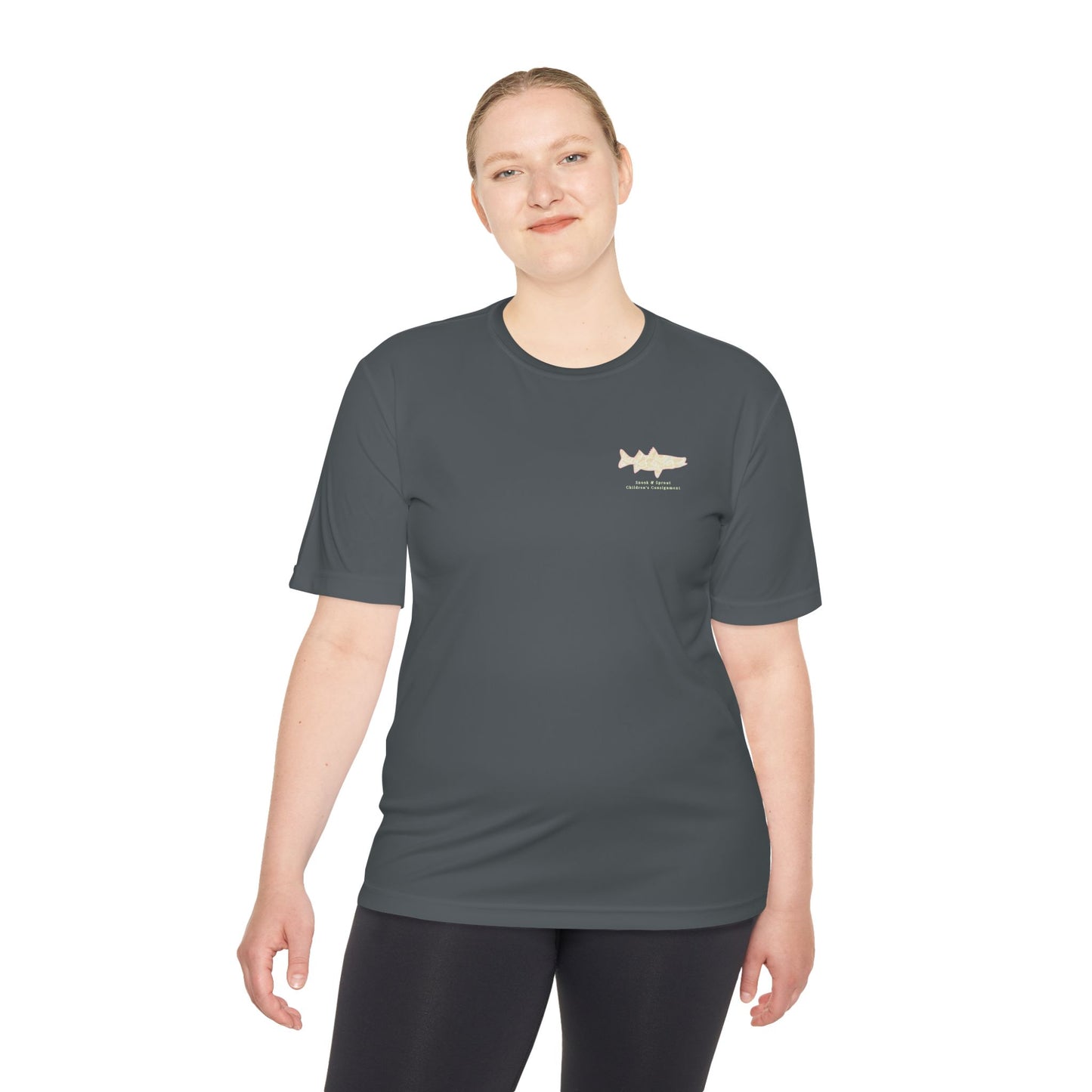 Men's Moisture Wicking Tee with Snook & Sprout Children's Consignment Logo - Coastal, Curated, Local