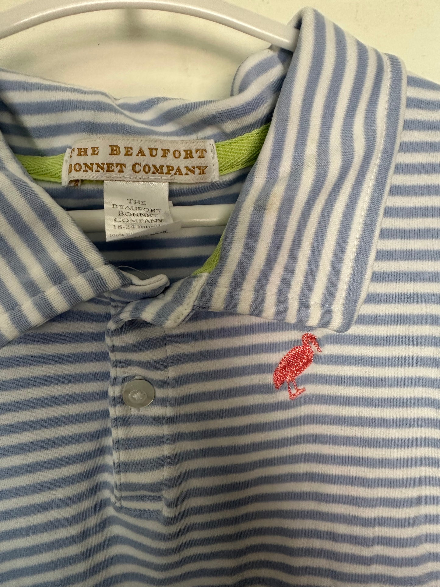 18/24M - TBBC Blue & White Striped Sir Proper's Romper