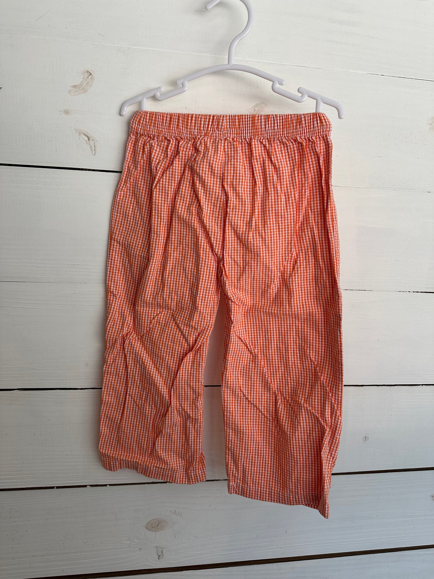 2T - Stitchy Fish Orange Gingham Mini Check Pull On Pants