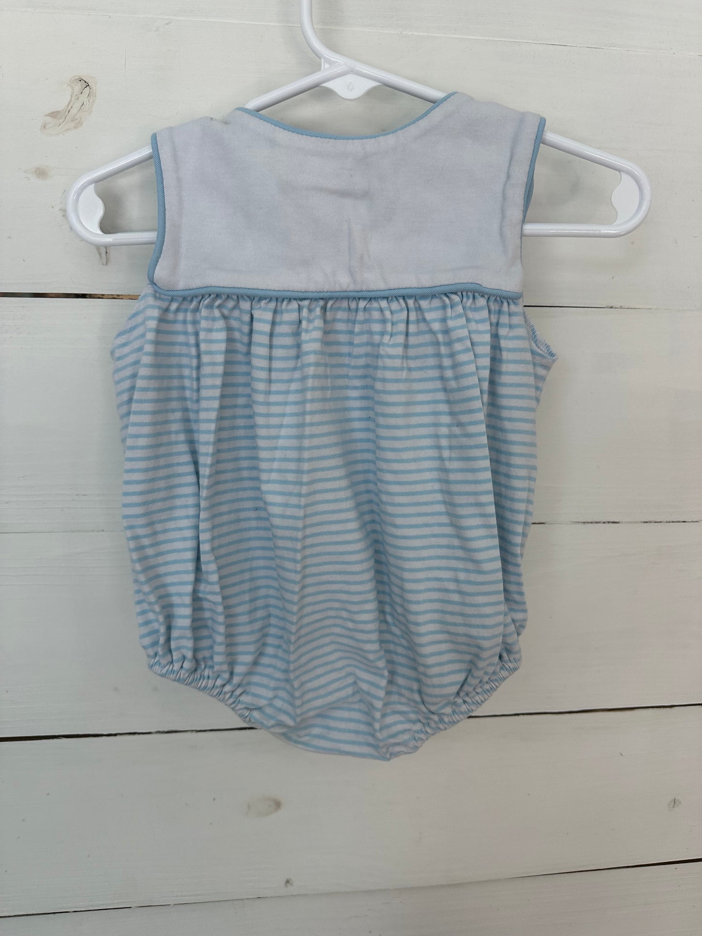6M - Shrimp & Grits Blue Striped Bubble with Red Anchors