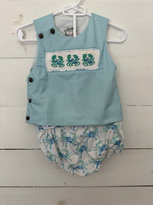 Saving Grace Blue Crab Smock Set - Diaper Cover Set