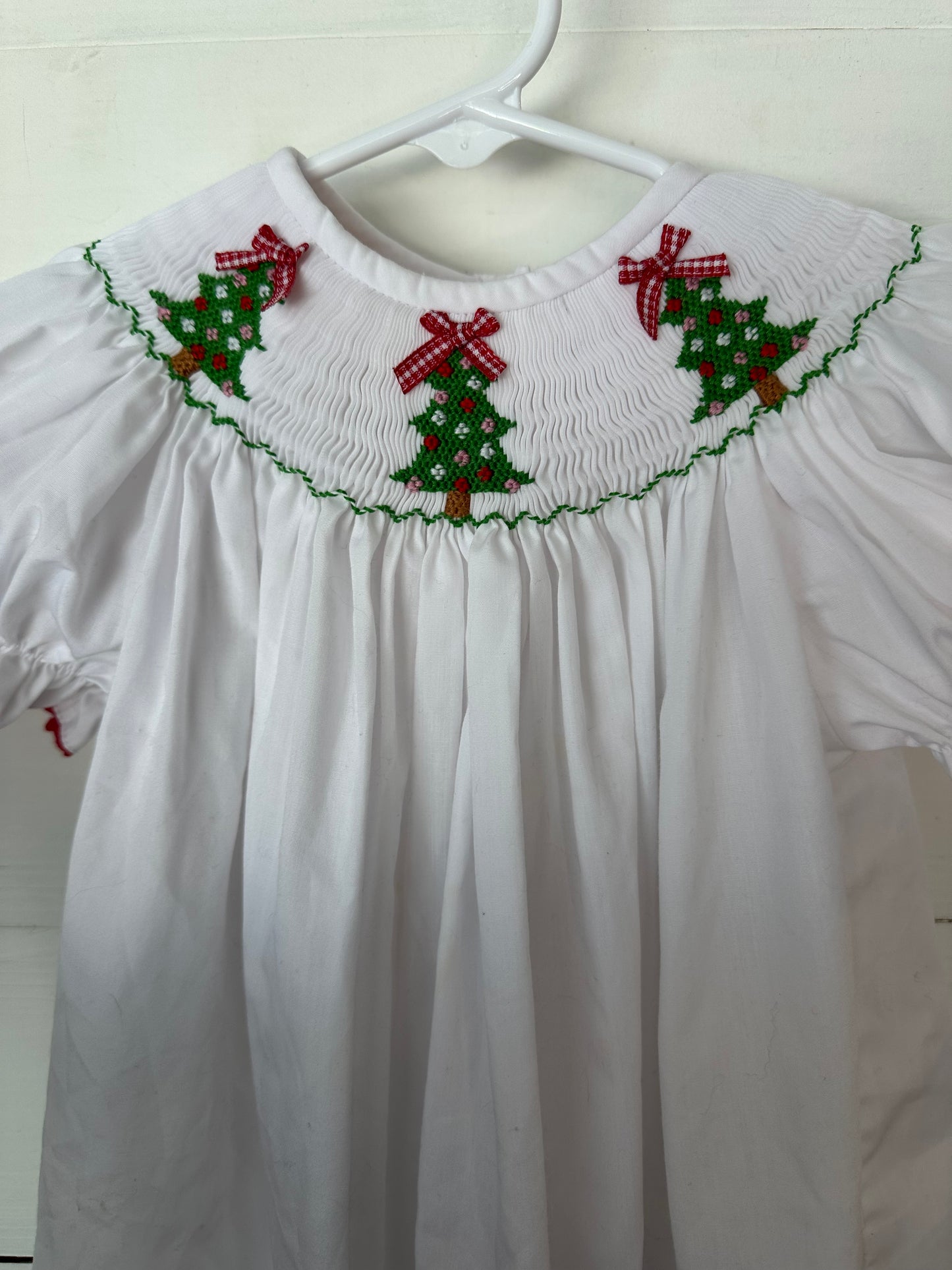 18m - Southern Sunshine Kids - White Bishop Dress with Smocked Christmas Tree's