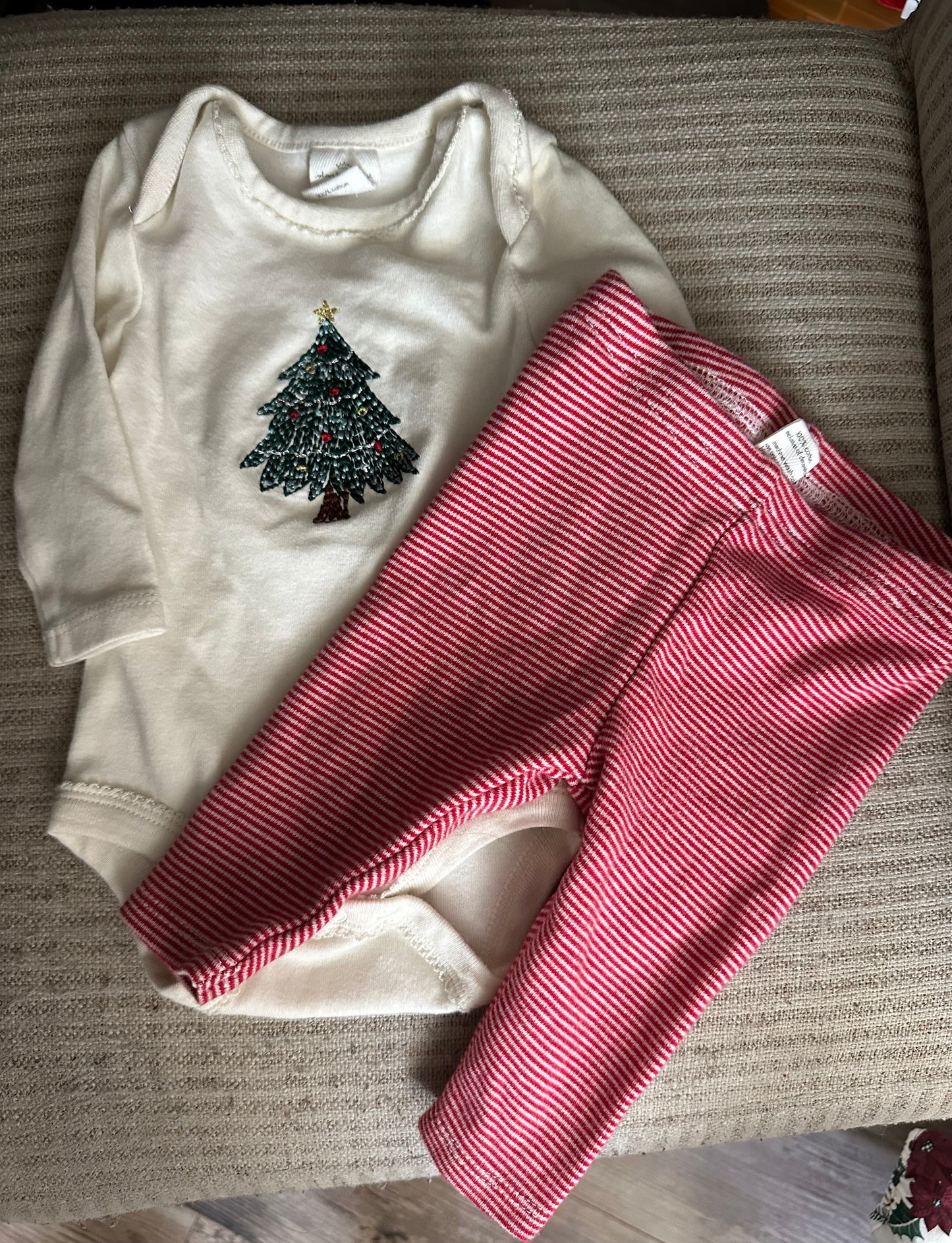 3M - Starting Out Christmas tree onesie and striped pants