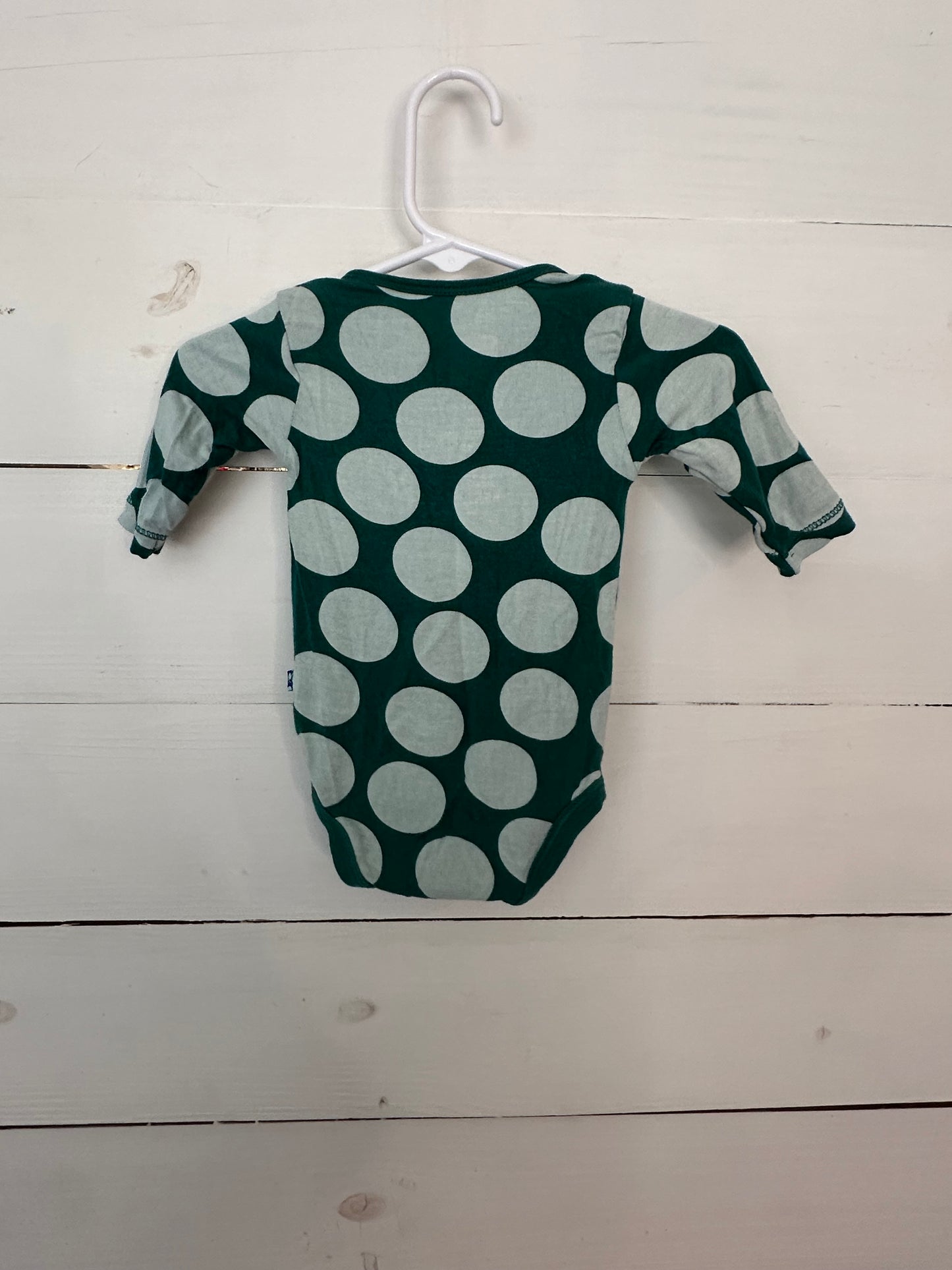 0-3M - Kickee Pants Green Polka Dot Long sleeve Onesie