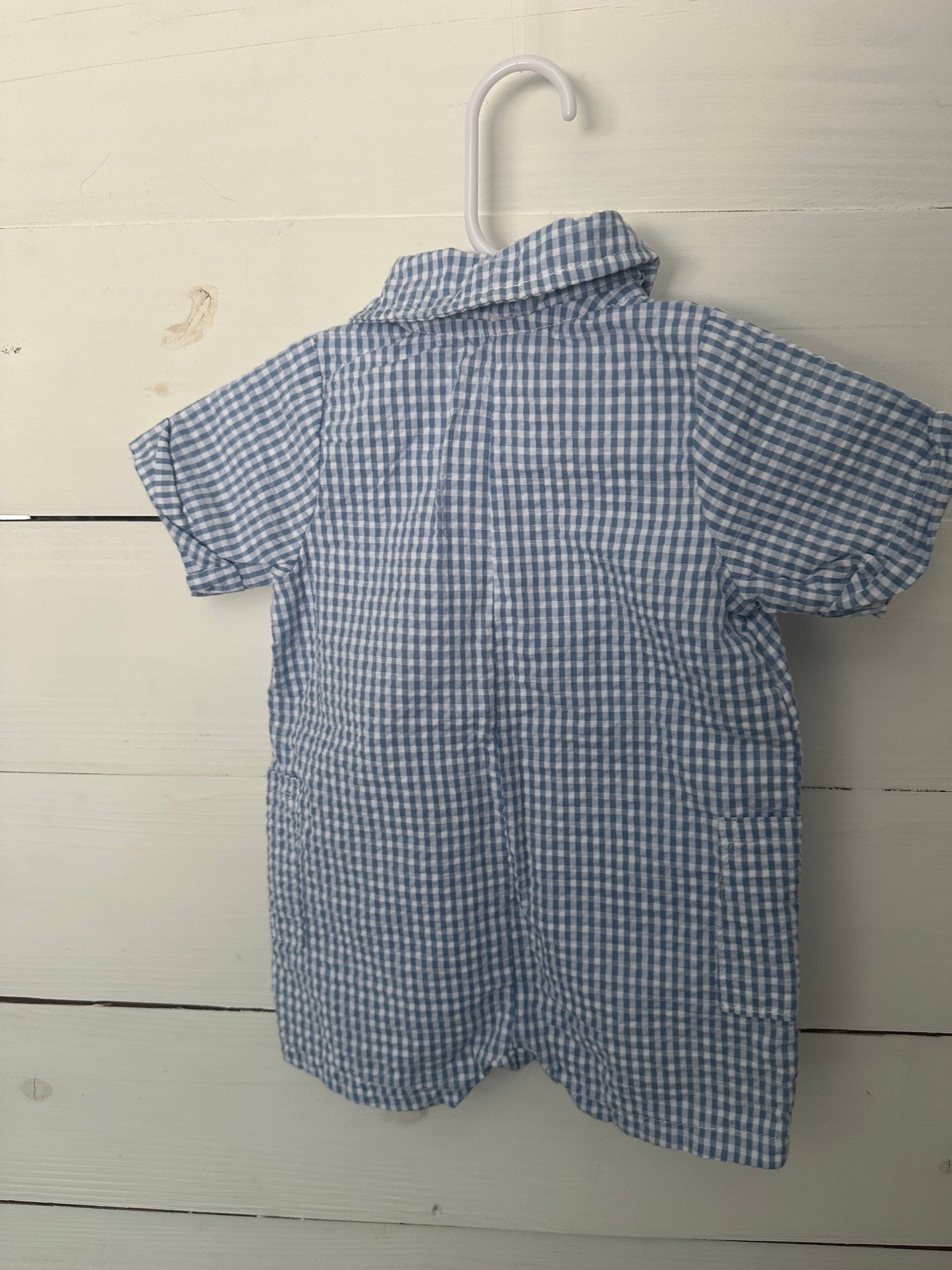 6-9M - Liam & James Gingham Romper and Matching Hat