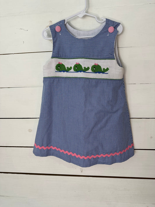 3T - Remember Nguyen Blue Gingham Dress with Smocked Whales