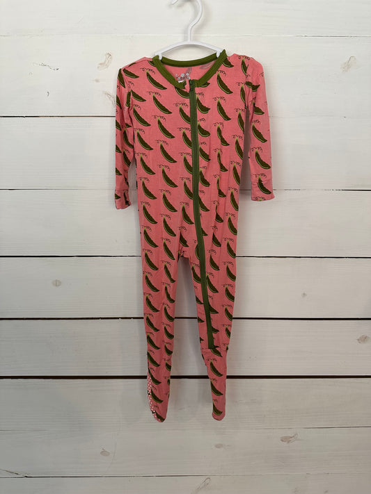 12-18m - Kickee Pants Pink with Pea Pod Pajamas  with Grippy Feet