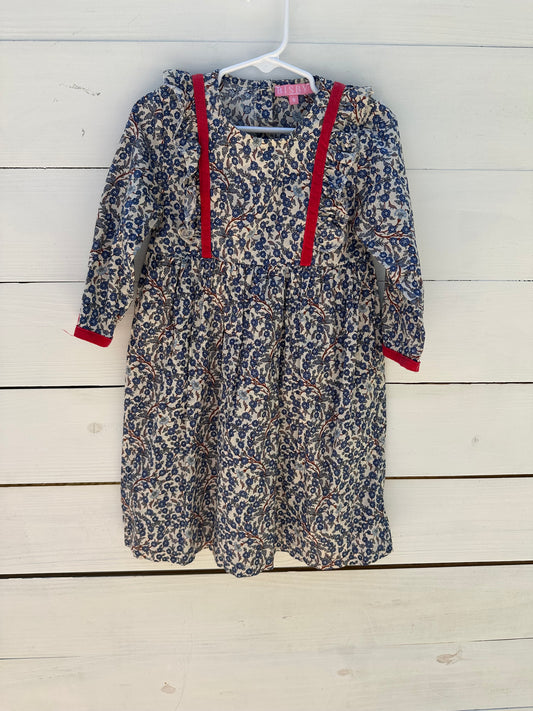 5T- Bisby Dress - Blue Floral with Corduroy details