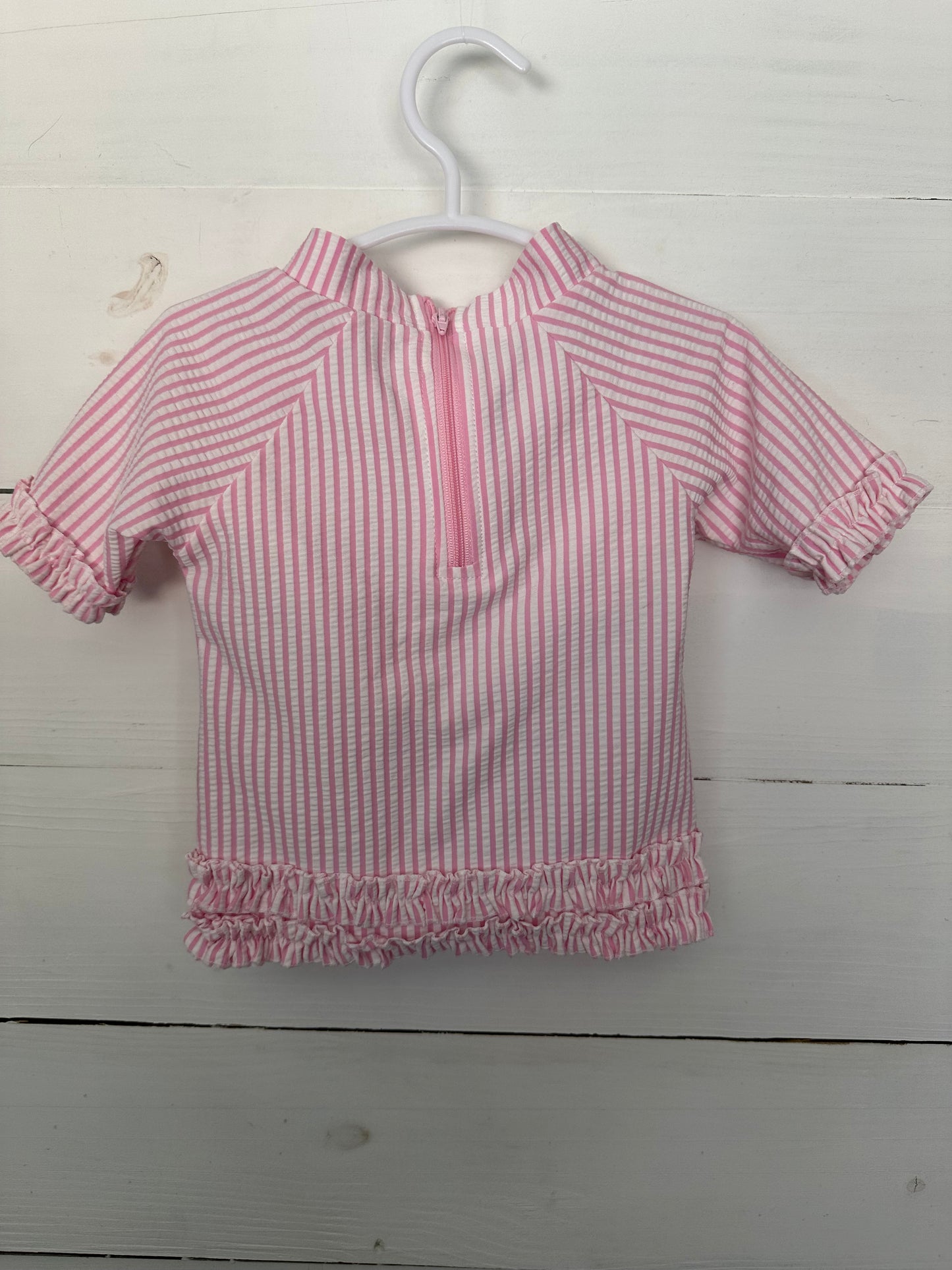 12-18m - Pink Seersucker Long sleeve 2 Piece Swim Suit