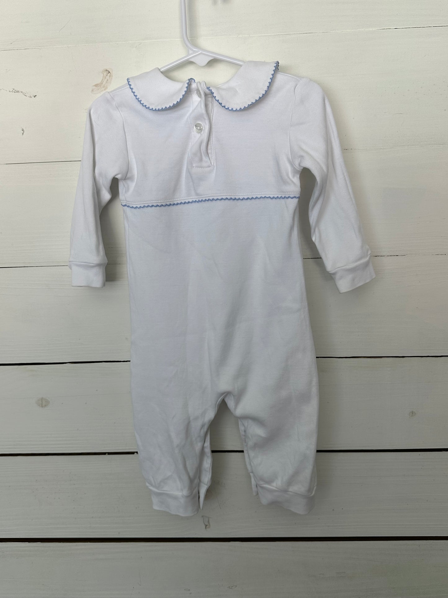 Little English: Long sleeve white romper with fire truck