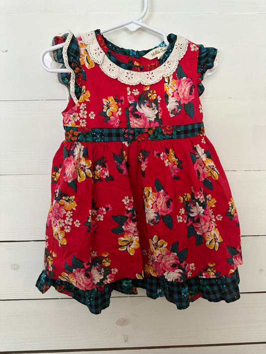 Matilda Jane Red, Pink, and Green Dress with Ruffle Cap Sleeve - Floral Print