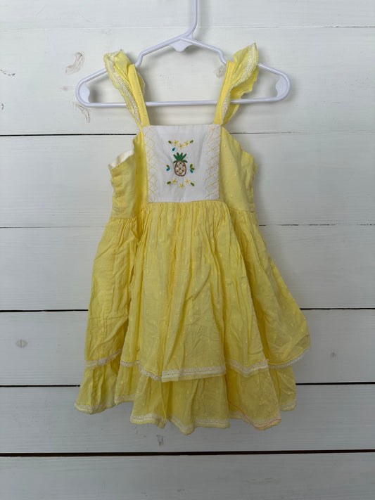 2T - Well Dressed Wolf Yellow Dress with Swiss Dots and Embroidered Pineapple Detail