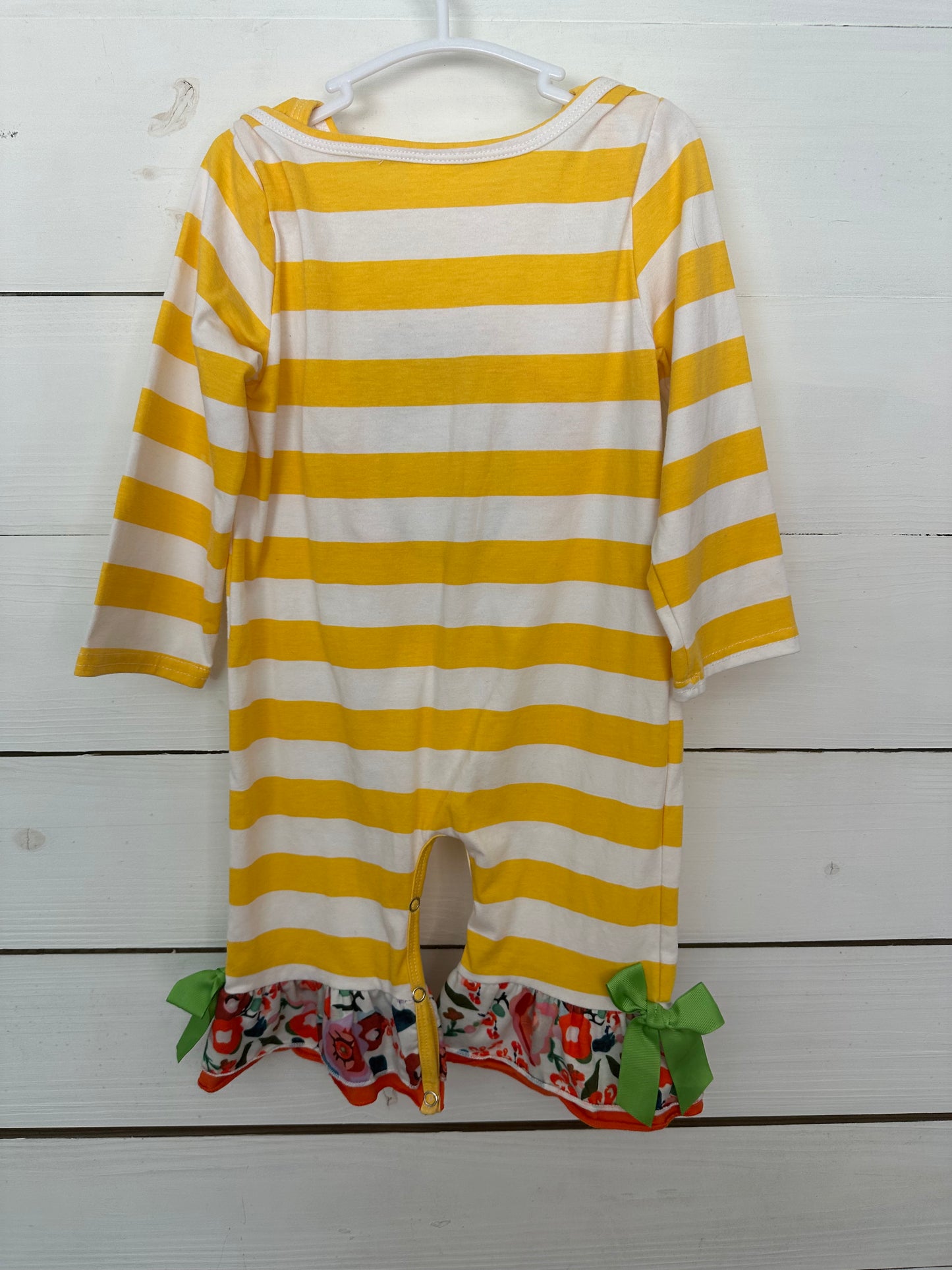 2T - Yellow Striped Pumpkin Appliqued Romper