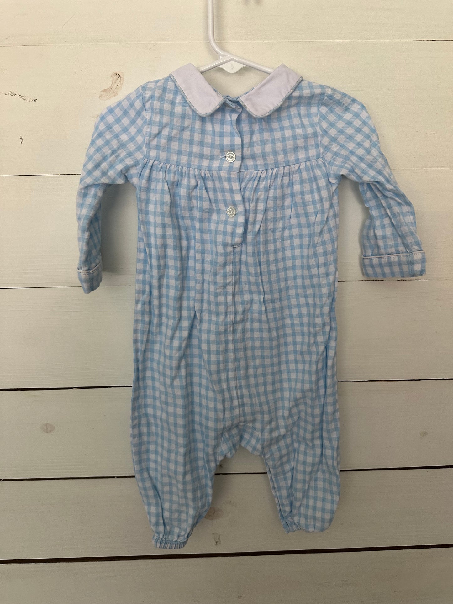 TBBC: Blue & white gingham romper with peter pan collar