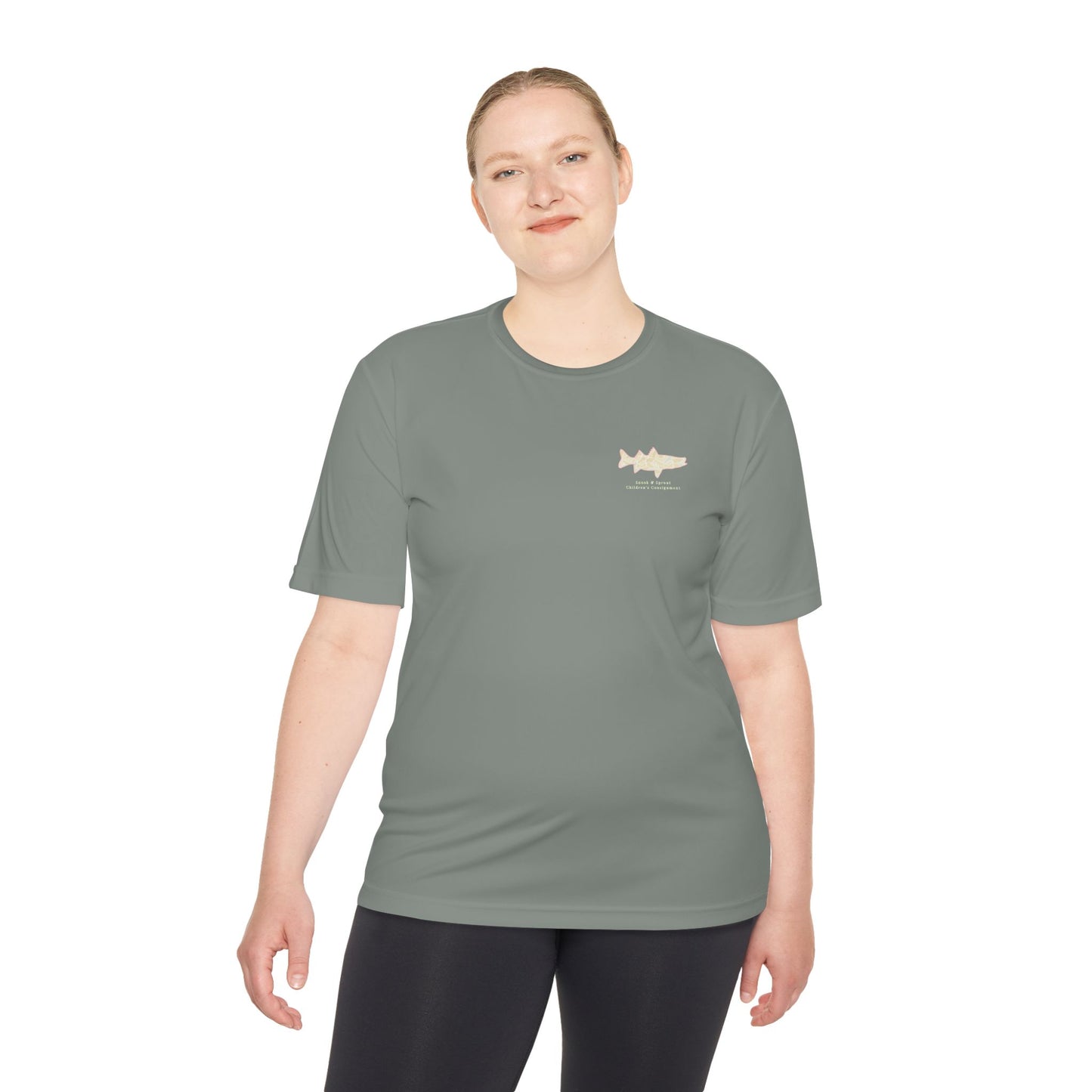 Men's Moisture Wicking Tee with Snook & Sprout Children's Consignment Logo - Coastal, Curated, Local