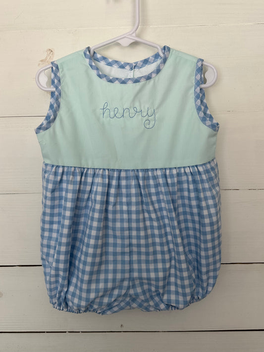 Mint Magnolia: Mint and Blue Bubble with Henry Embroidered